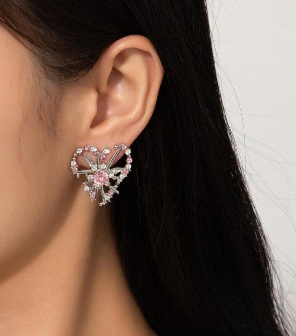 Rhinestone Heart Decor Stud Korean Earrings