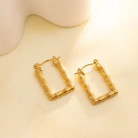 Trendy Stainless Steel Square Bamboo Joint Earrings