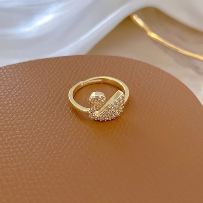 Adjustable Golden Stone Studded Swan Ring