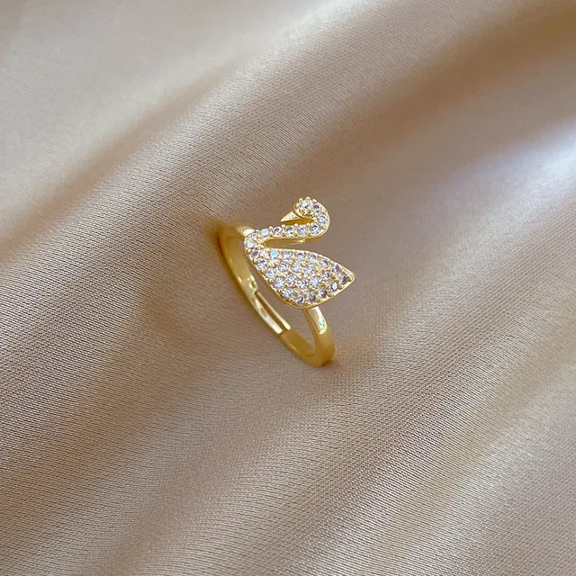 Adjustable Golden Stone Studded Swan Ring