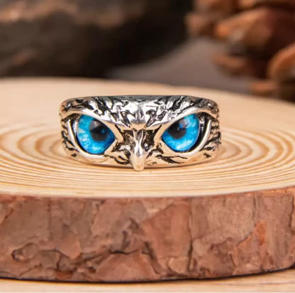 Adjustable Silver Blue Eyes Owl Ring