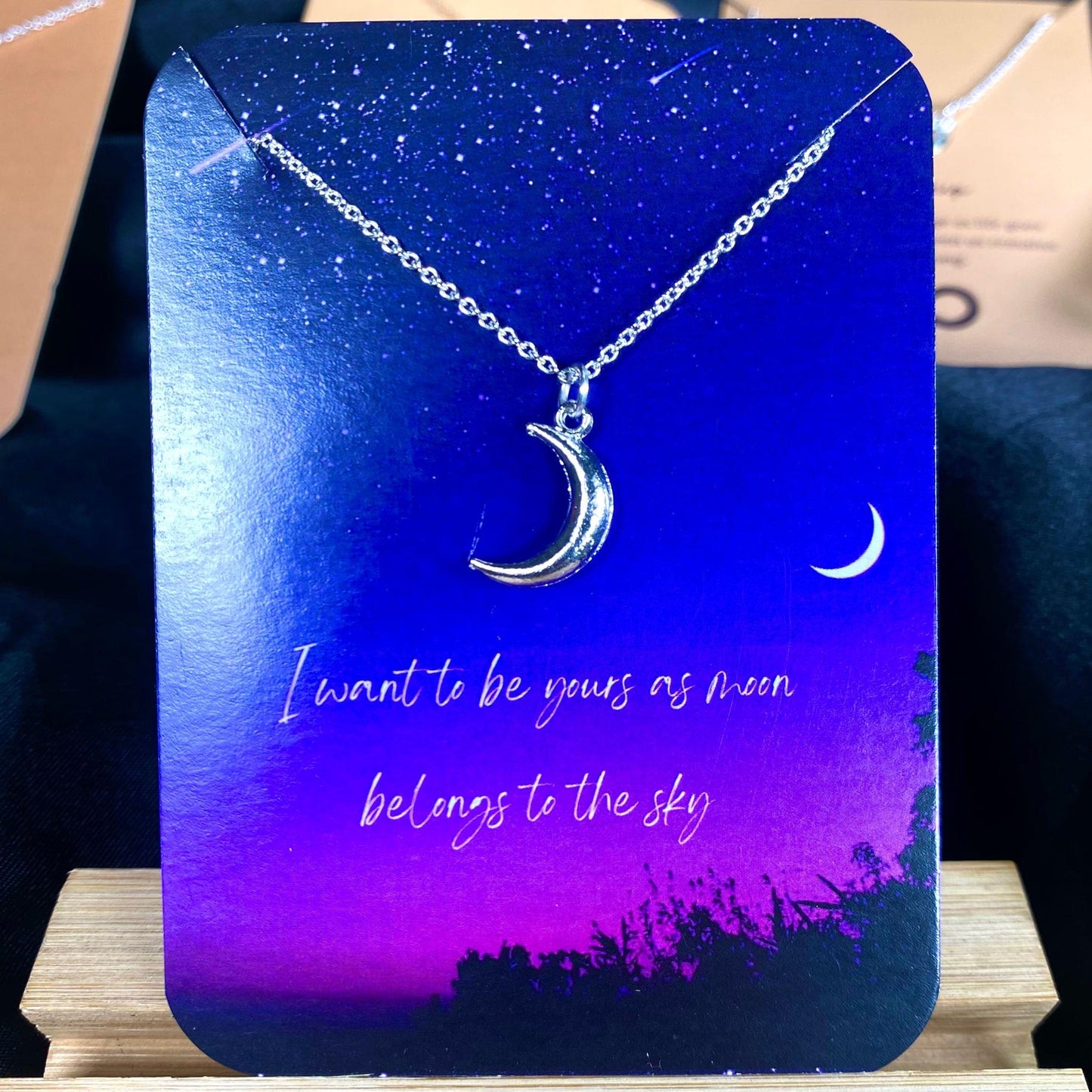 Waterproof Small Moon Necklace (Silver)