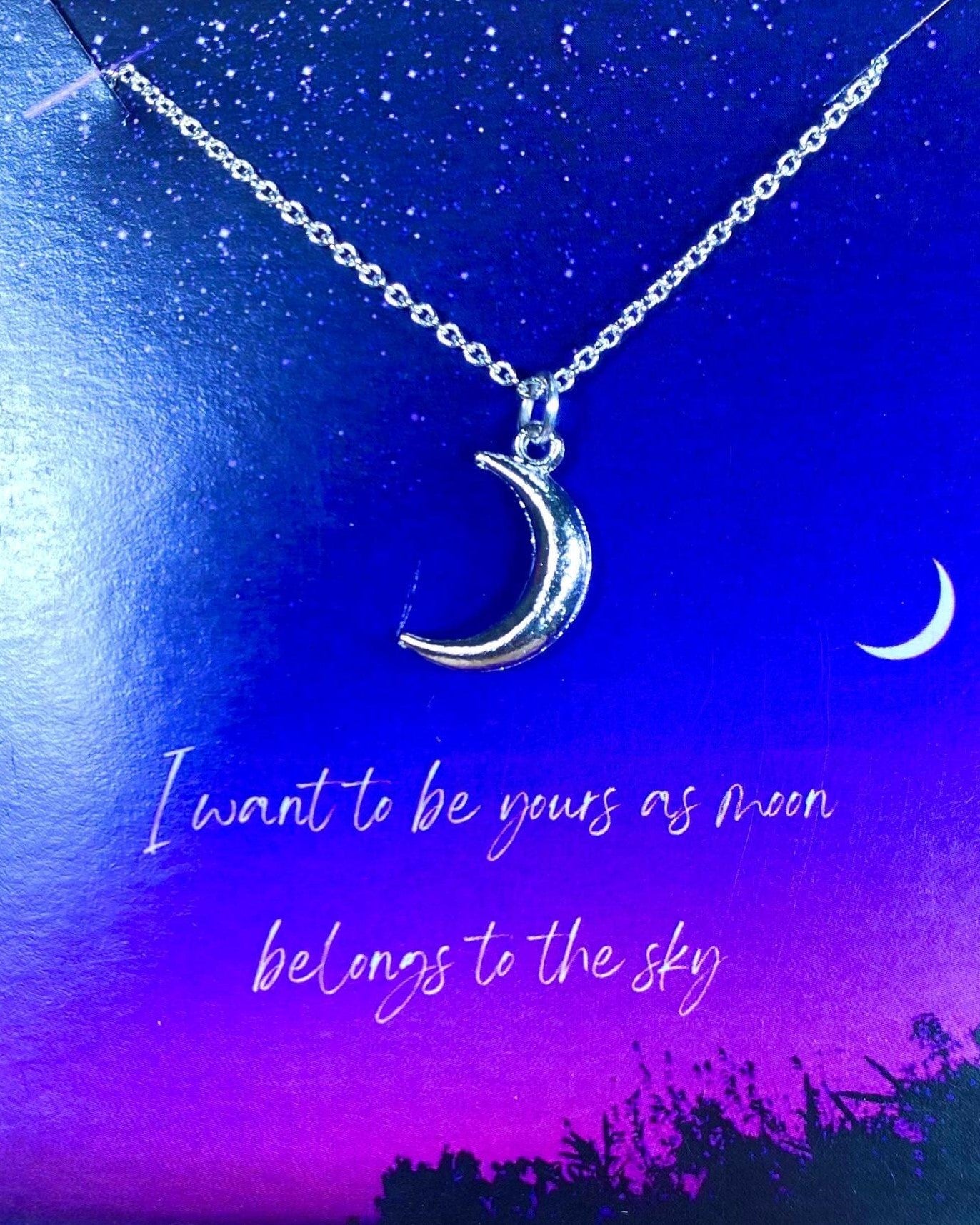 Waterproof Small Moon Necklace (Silver)