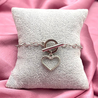 Silver Heart Single Chain Bracelet