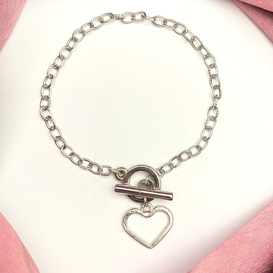 Silver Heart Single Chain Bracelet