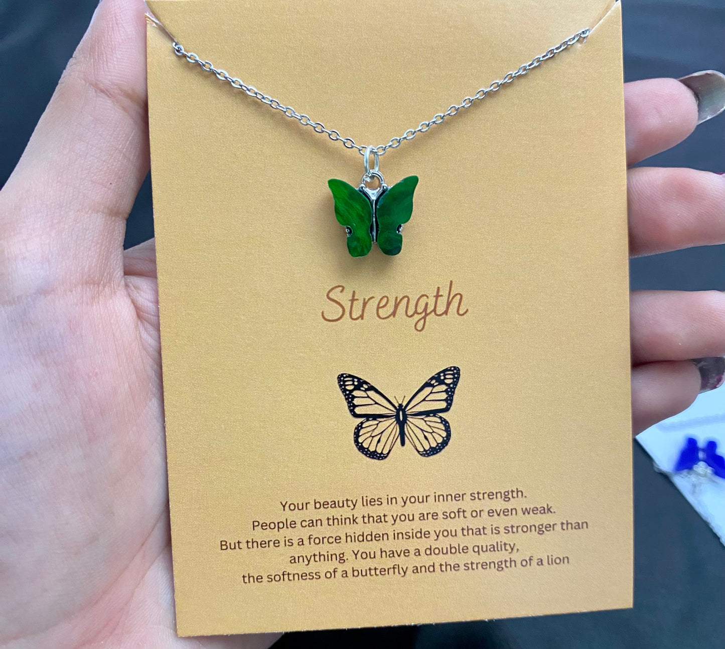 Waterproof Acrylic Green Butterfly Charm Necklace With Stainless Steel Chain