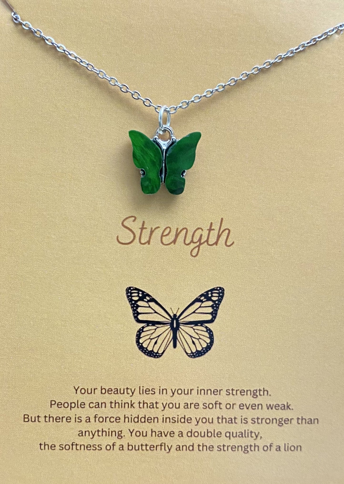 Waterproof Acrylic Green Butterfly Charm Necklace With Stainless Steel Chain