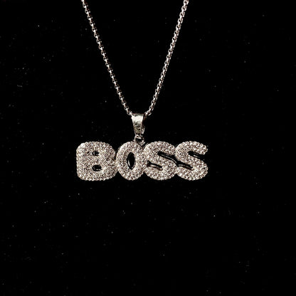 Boss Iced Out Hip Hop Pendant Necklace With Chain