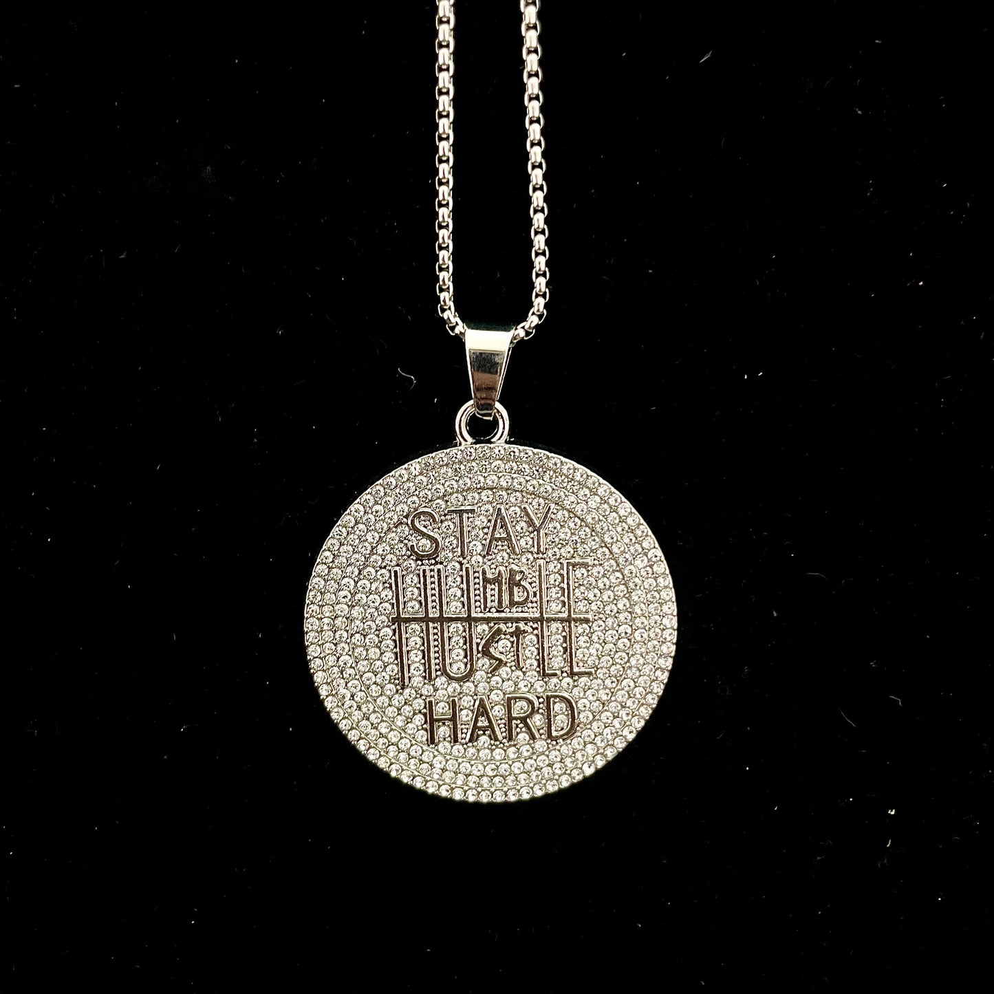 Stay Humble Hustle Hard Iced Out Hip Hop Pendant Necklace With Chain