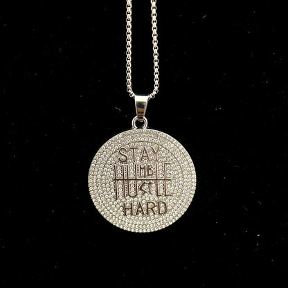 Stay Humble Hustle Hard Iced Out Hip Hop Pendant Necklace With Chain