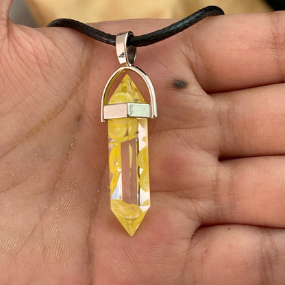 Transparent Lemon Print Pencil Pendant Necklace (D-5)