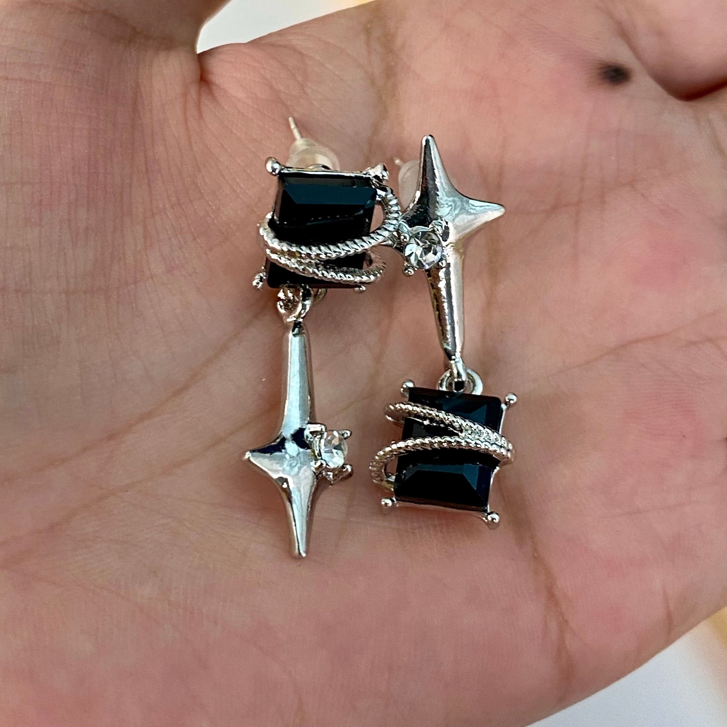 Black Uneven Stone Studded Korean Earrings