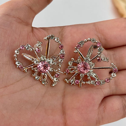 Rhinestone Heart Decor Stud Korean Earrings