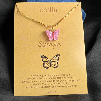 Glitter Pink Acrylic Butterfly Necklace (Waterproof)