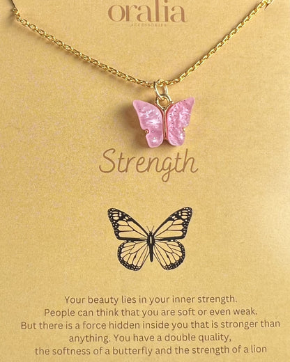 Glitter Pink Acrylic Butterfly Necklace (Waterproof)