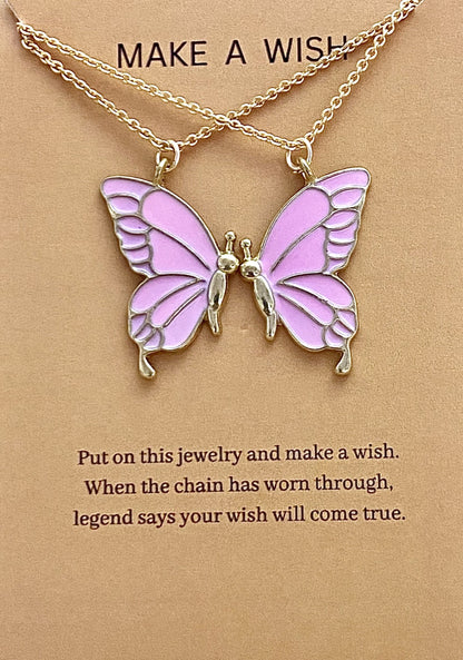 Pink Butterfly Friendship Necklace