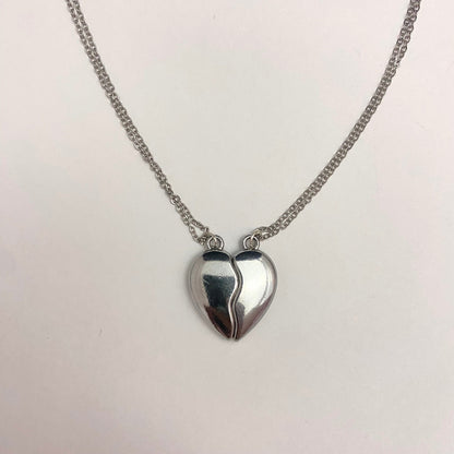 Silver Antitarnish Broken Heart Couple Necklace