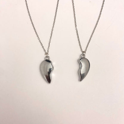 Silver Antitarnish Broken Heart Couple Necklace