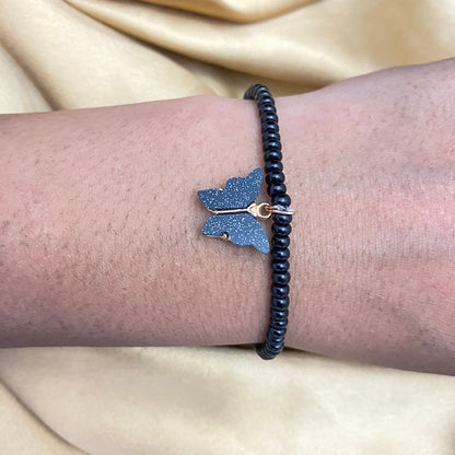 Black Joco Beads Bracelet With Black Glitter Butterfly Charm