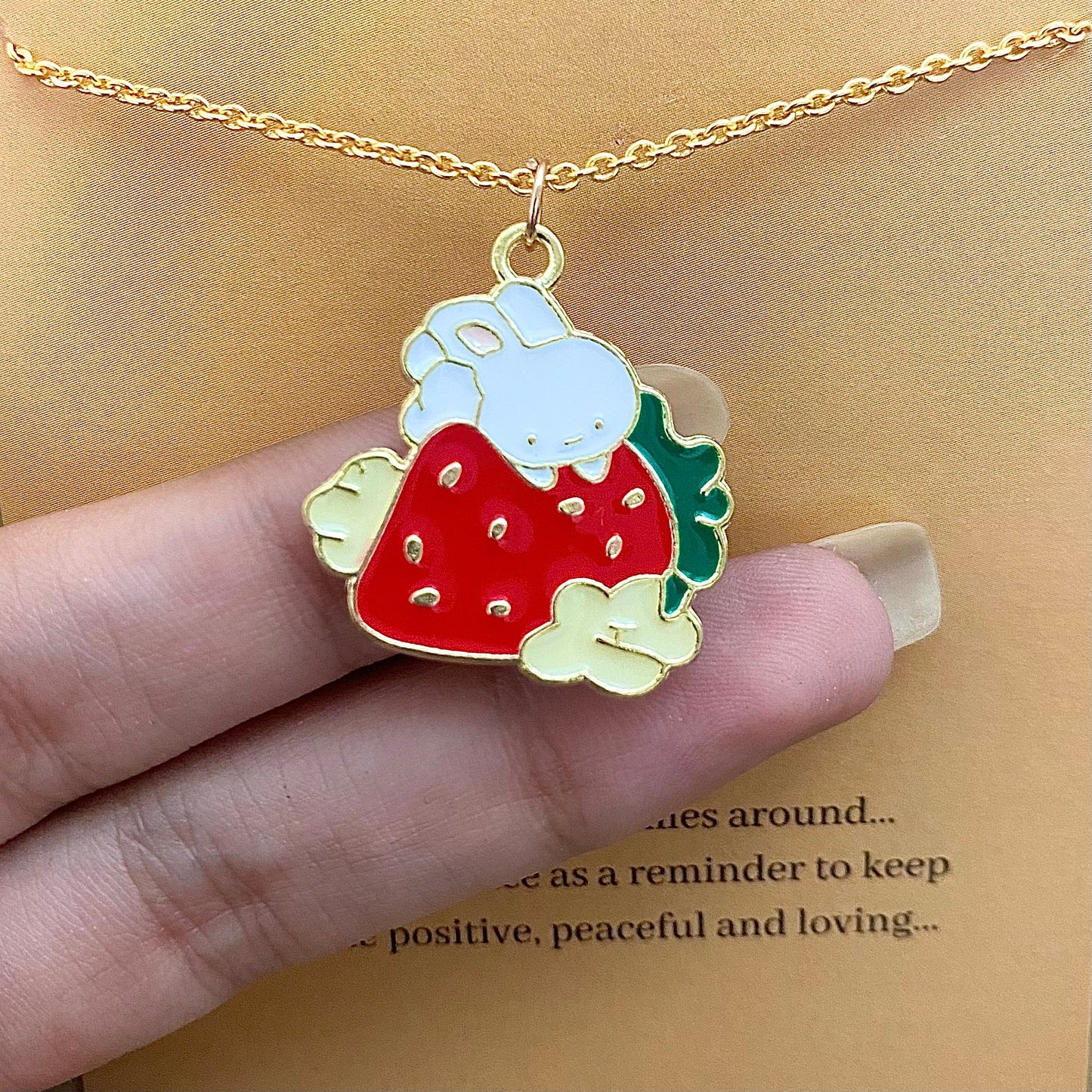 Cute Rabbit With Strawberry Charm Necklace (Waterproof)