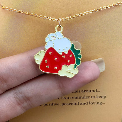 Cute Rabbit With Strawberry Charm Necklace (Waterproof)