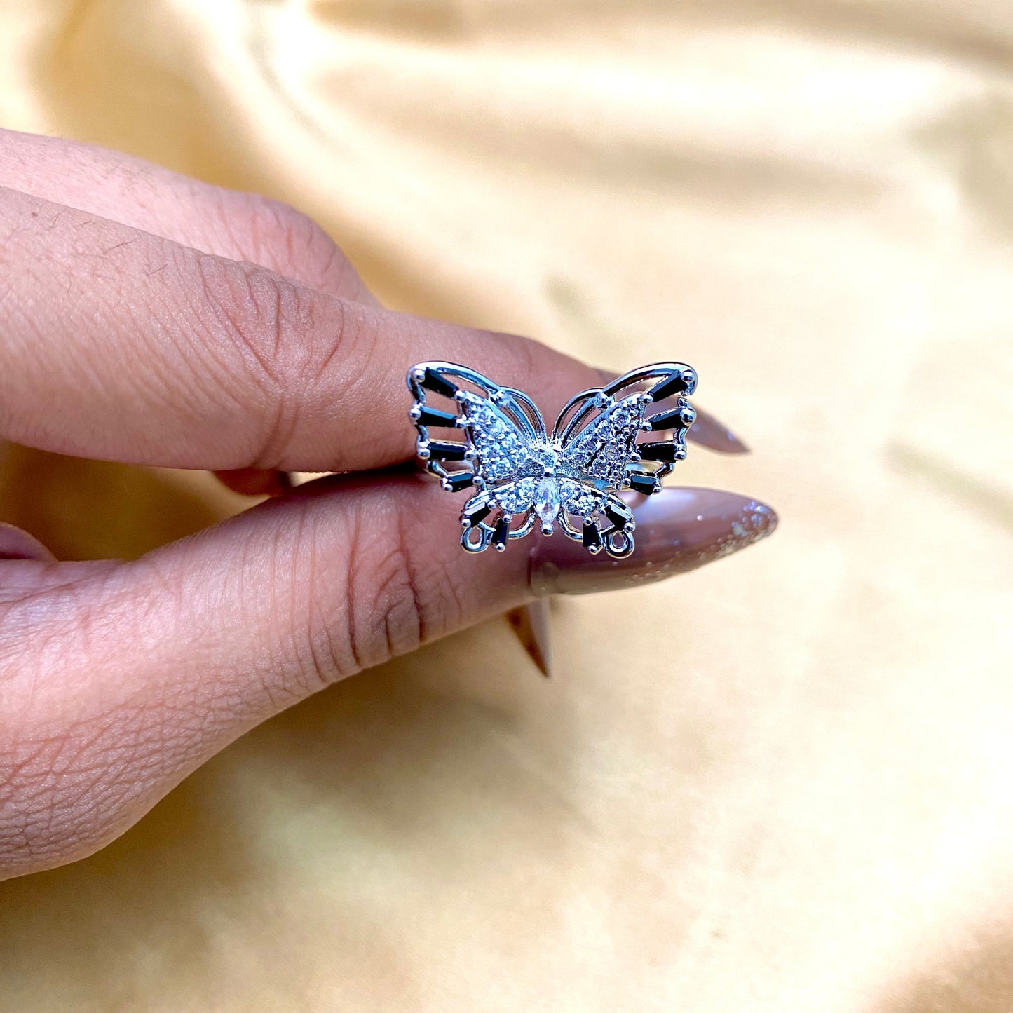 Adjustable Silver Butterfly Stone Friendship Copper Ring