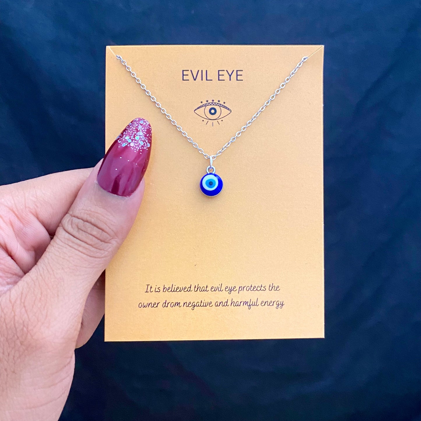 Waterproof Evil Eye Charm Necklace With Stainless Steel Chain