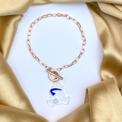 Simple Classic Slim Gold Link Chain Bracelet With Polar Bear Charm