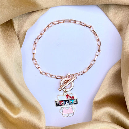 Simple Classic Slim Gold Link Chain Bracelet With Hello Kitty Charm