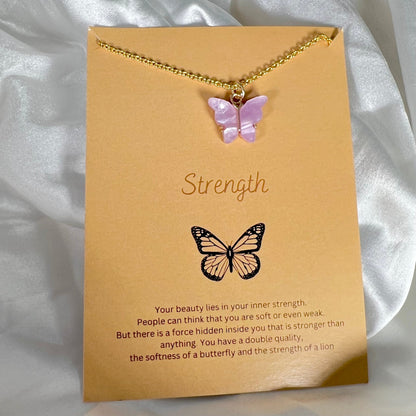 Lavender Acrylic Butterfly Charm Necklace (Golden)