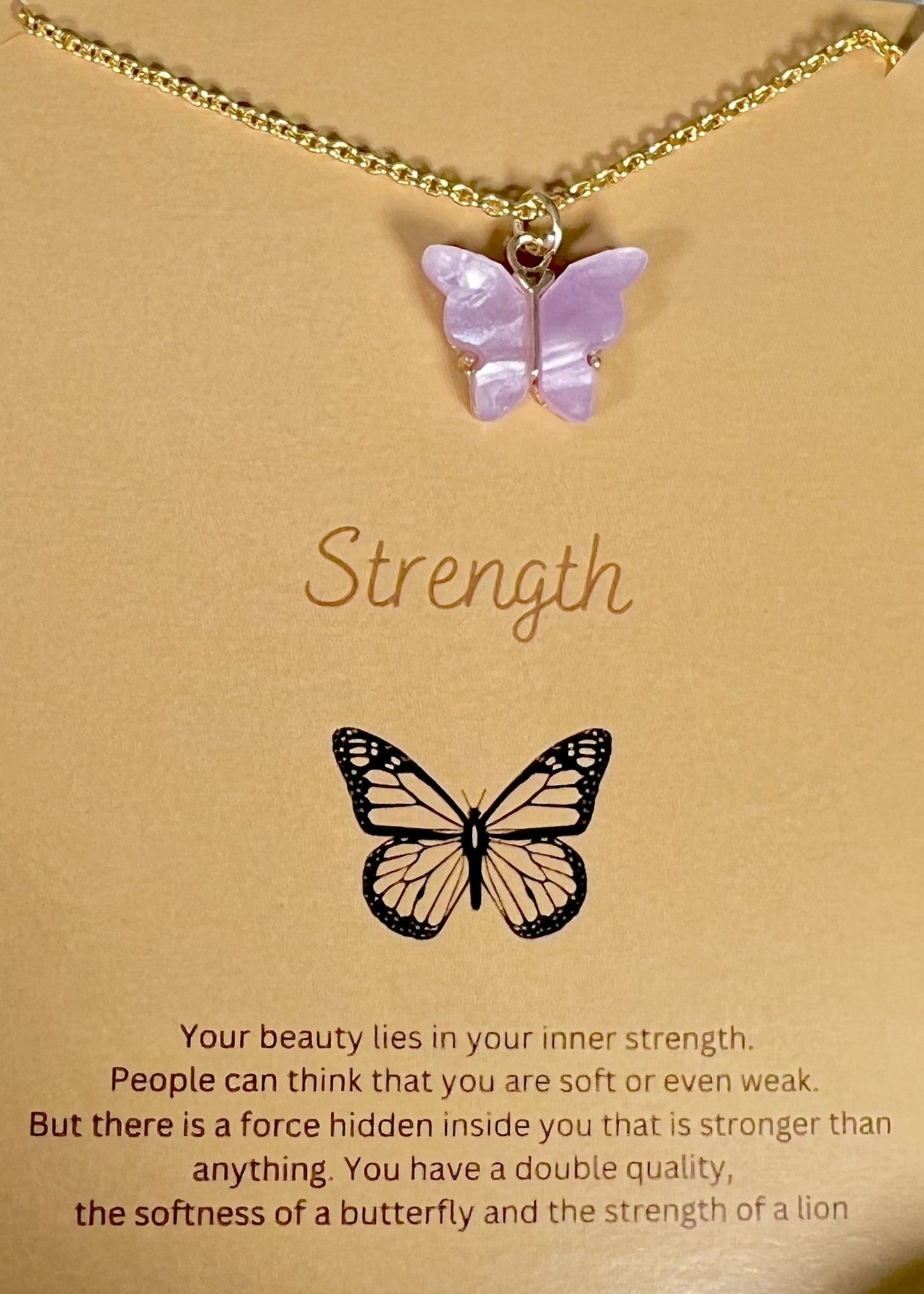 Lavender Acrylic Butterfly Charm Necklace (Golden)