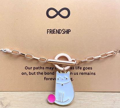 Simple Classic Slim Gold Link Chain Bracelet With Cat Charm