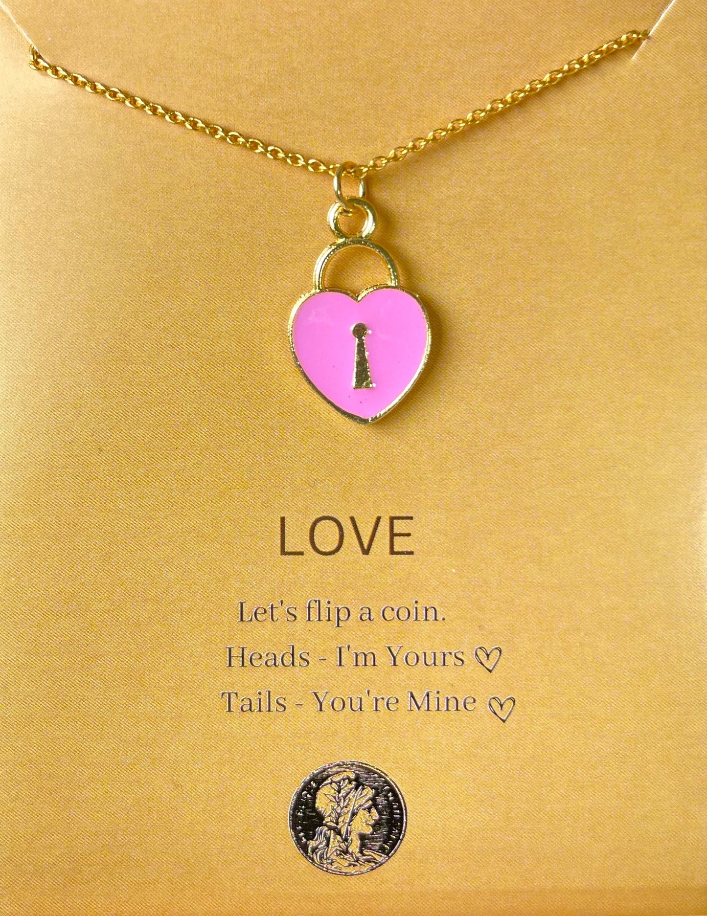 Pink Heart Lock Charm Necklace (Waterproof)