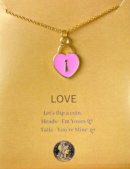 Pink Heart Lock Charm Necklace (Waterproof)