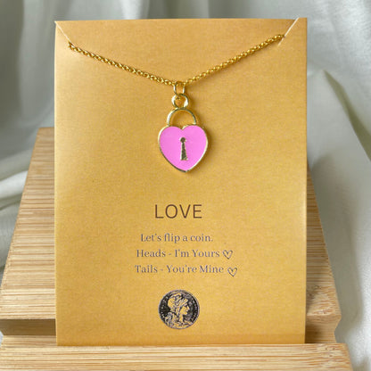 Pink Heart Lock Charm Necklace (Waterproof)