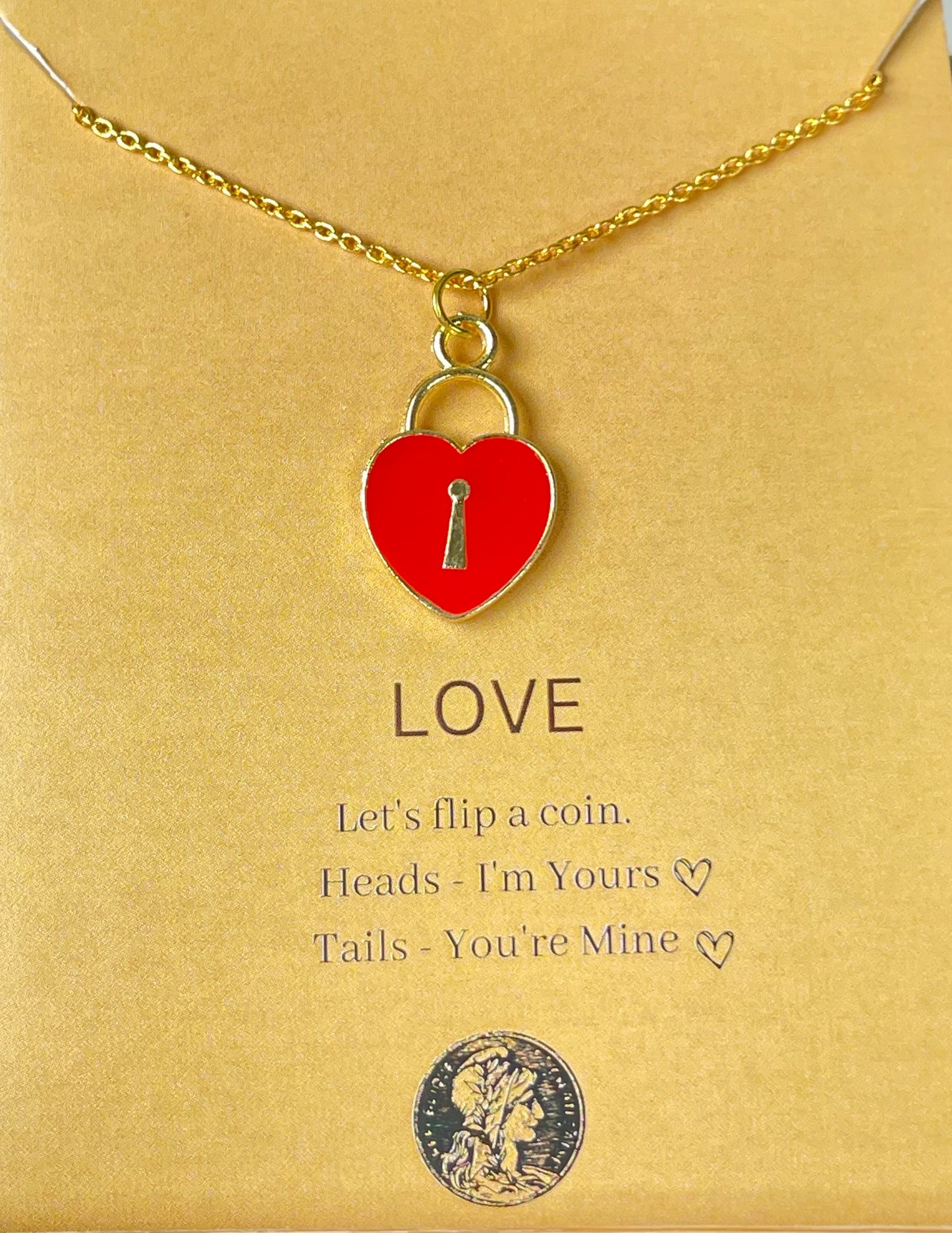 Red Heart  Lock Charm Necklace (Waterproof)