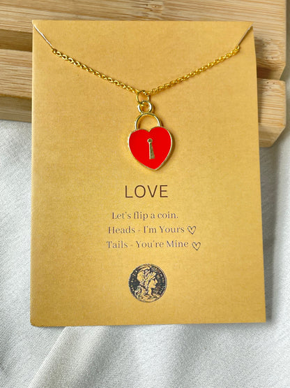 Red Heart  Lock Charm Necklace (Waterproof)