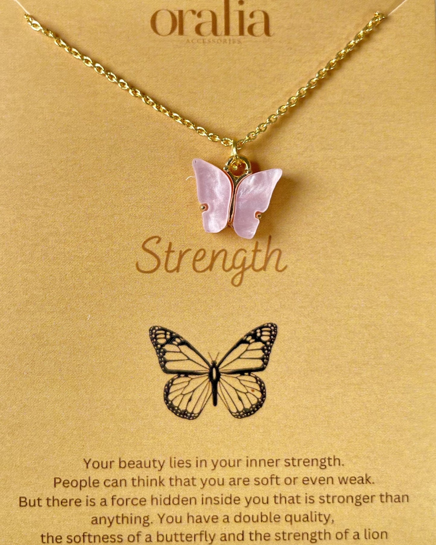 Pink Acrylic Butterfly Charm Necklace (Golden)