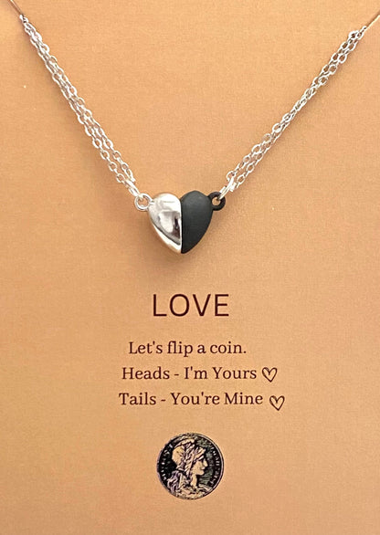 Waterproof Silver Magnetic Heart Couple Necklace With Stainless Steel Chain