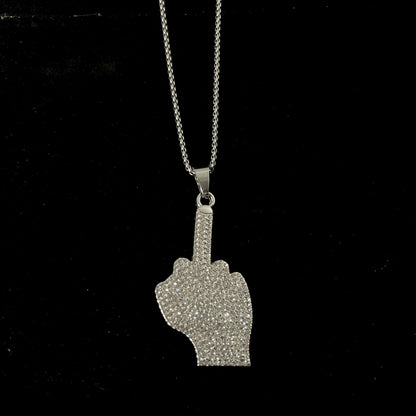 Middle Finger Iced Out Hip Hop Pendant Necklace With Chain