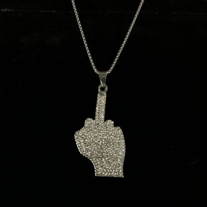 Middle Finger Iced Out Hip Hop Pendant Necklace With Chain