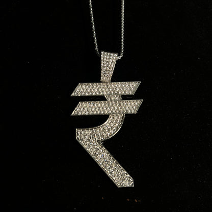 ₹ Rupees Symbol Iced Out Hip Hop Pendant Necklace With Chain