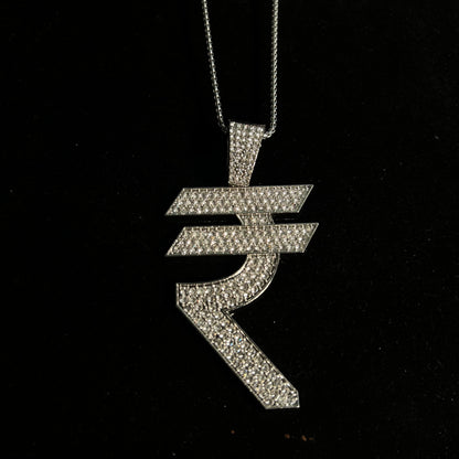 ₹ Rupees Symbol Iced Out Hip Hop Pendant Necklace With Chain