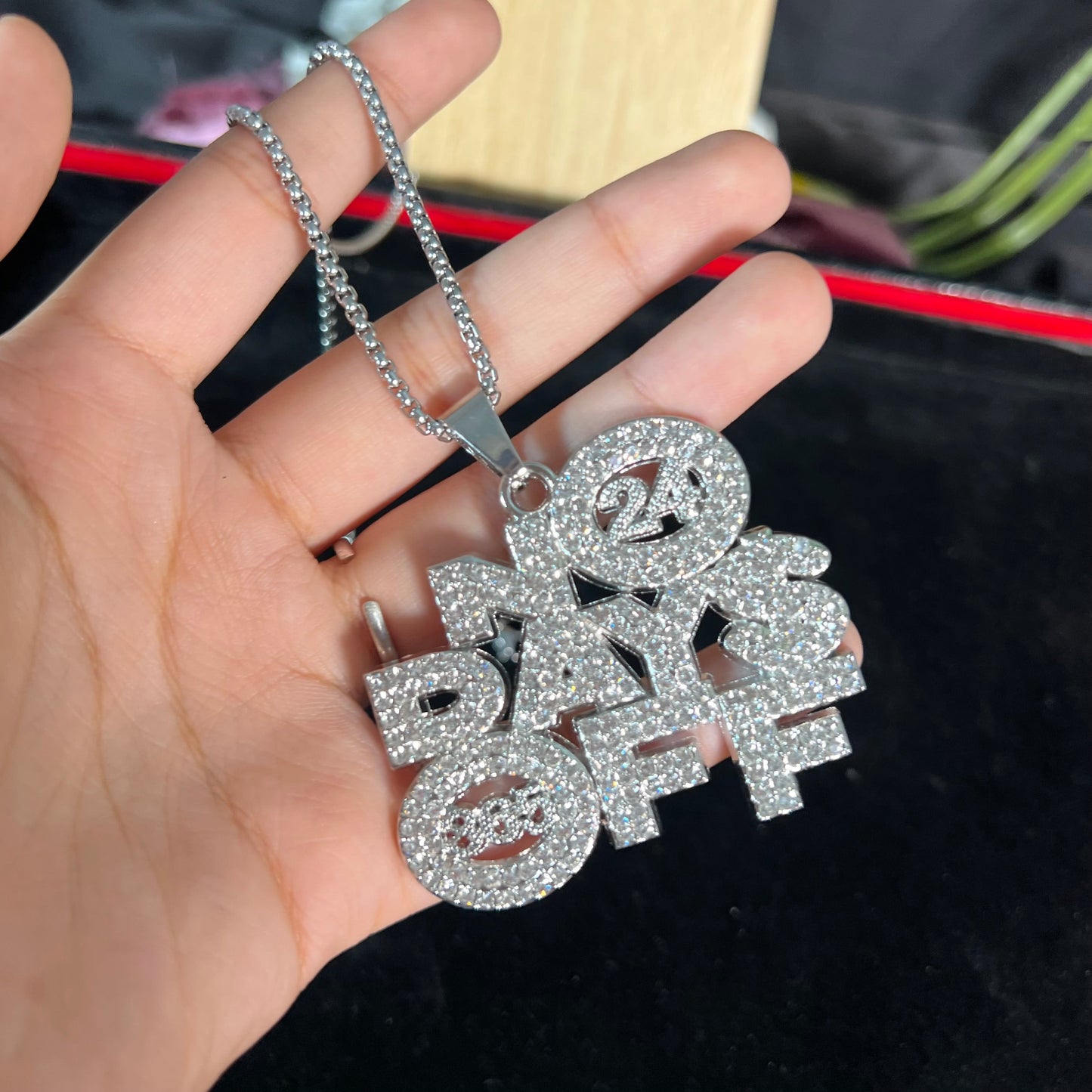 No Days Off  Iced Out Hip Hop Pendant Necklace With Chain