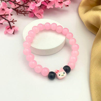 Stretchable Pink Glass Bead Bracelet With Charm