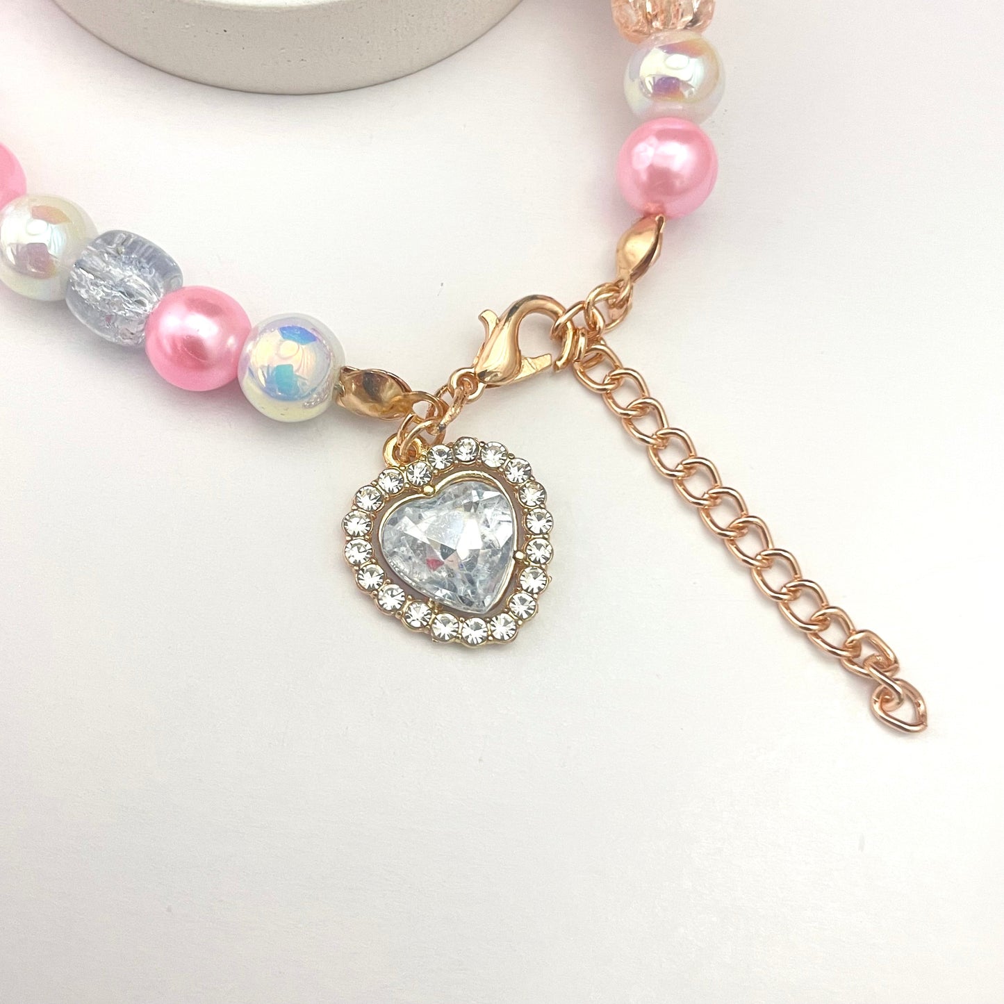 Stretchable Glass Bead Bracelet With Stone Studded Heart Charm