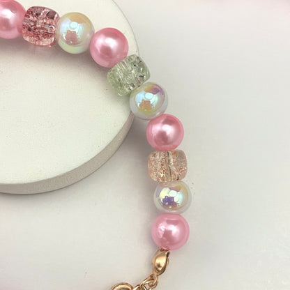 Stretchable Glass Bead Bracelet With Stone Studded Heart Charm