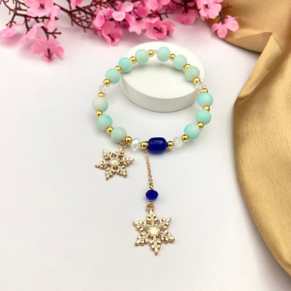 Adjustable Matte Sky Blue Beads Bracelet With Snowflake Charm