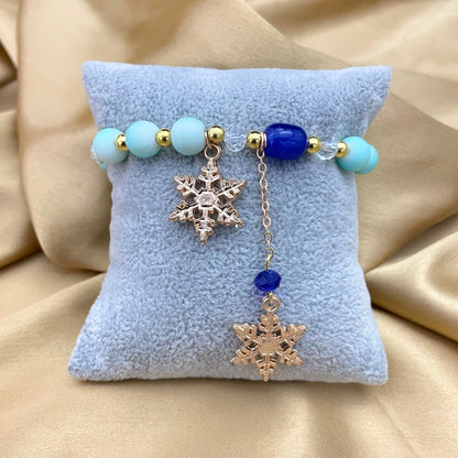 Adjustable Matte Sky Blue Beads Bracelet With Snowflake Charm