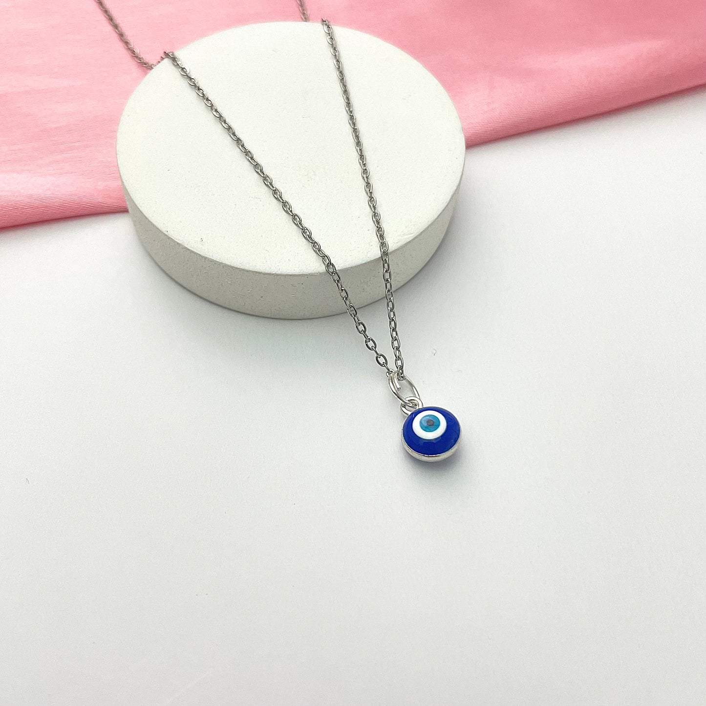 Waterproof Evil Eye Charm Necklace With Stainless Steel Chain